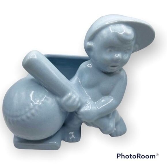 Vintage Haeger Blue Baseball Boy Pottery Planter 50s - Picture 3 of 9